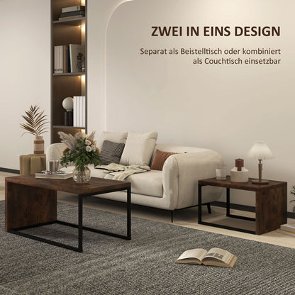 HOMCOM 2er-Set Couchtisch, Sofatisch, Beistelltisch, MDF, Metall, 90 x 48 x 42 cm/59 x 42 x 36 cm, Schwarz+Braun