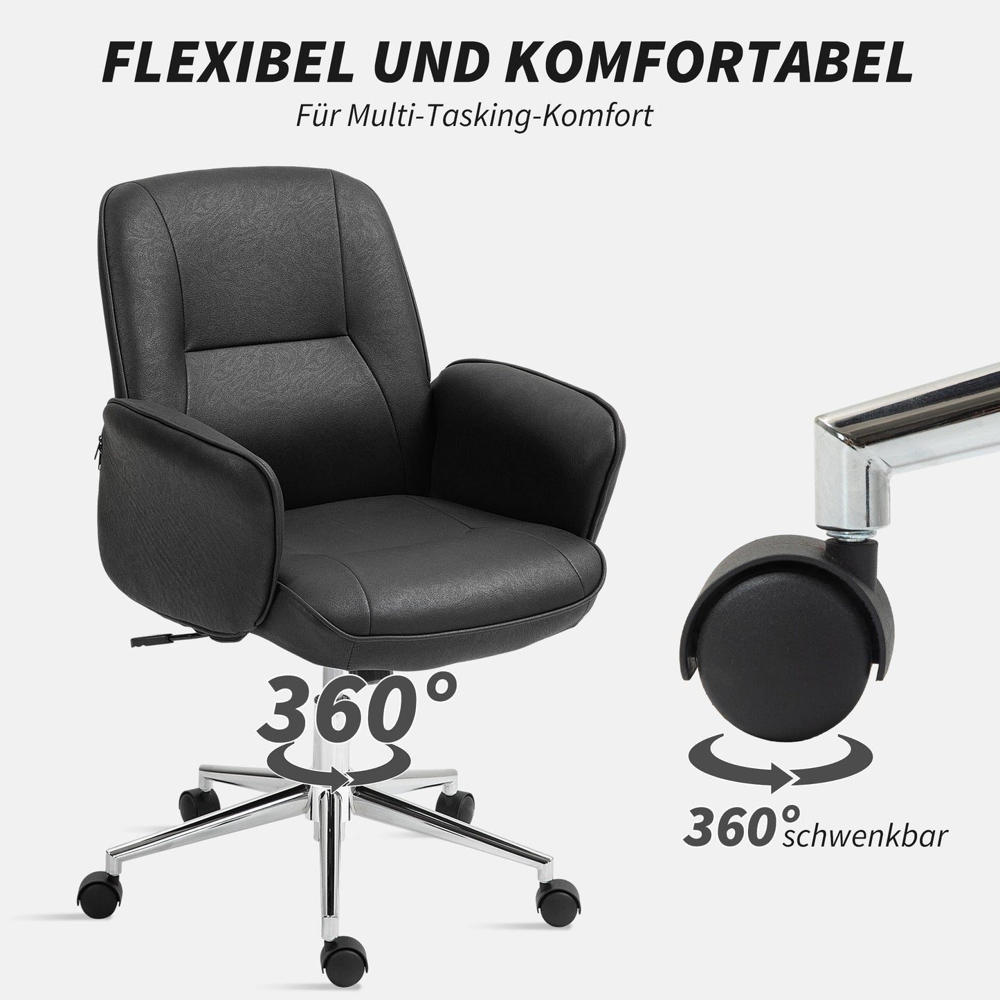 Vinsetto Bürostuhl, höhenverstellbar, atmungsaktiverad Bezug, Wippfunktion, bis 120 kg, Schwarz