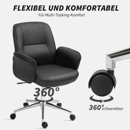 Vinsetto Bürostuhl, höhenverstellbar, atmungsaktiverad Bezug, Wippfunktion, bis 120 kg, Schwarz