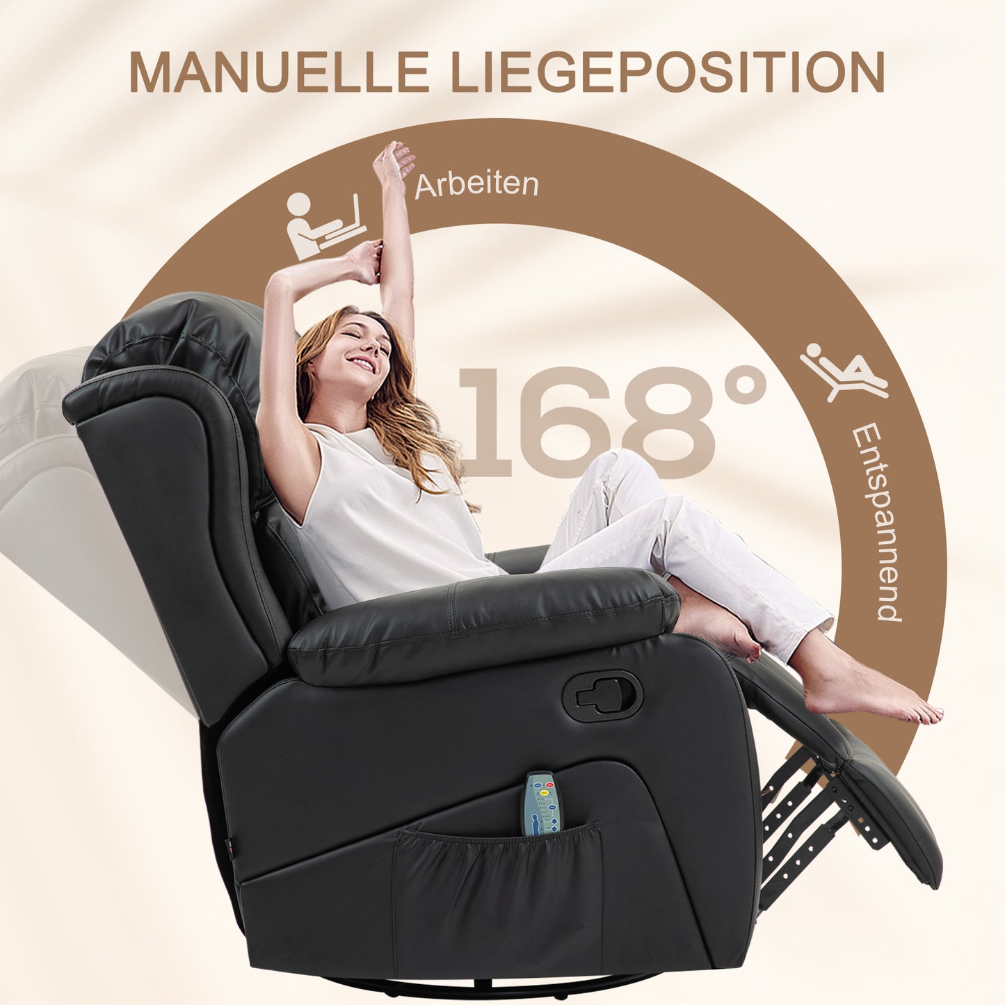 HOMCOM Massagesessel, Wärme- & Liegefunktion, Kunstleder, bis 150kg, 97x92x104cm, Schwarz