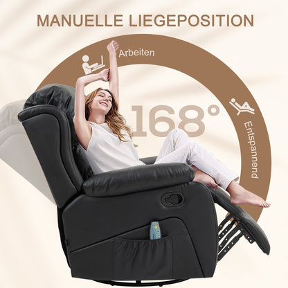 HOMCOM Massagesessel, Wärme- & Liegefunktion, Kunstleder, bis 150kg, 97x92x104cm, Schwarz