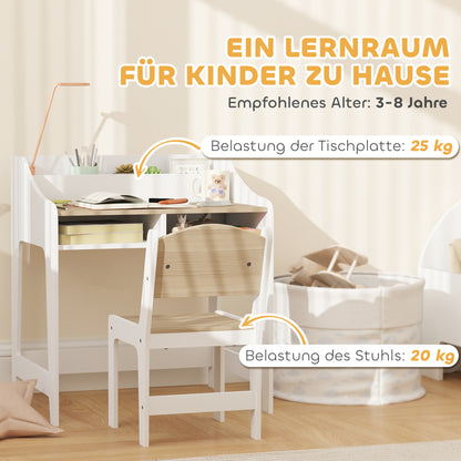 AIYAPLAY Kinder-Schreibtisch-Set mit Stauraum, offene Fächer, Stuhl, 3-8 Jahre, Holz