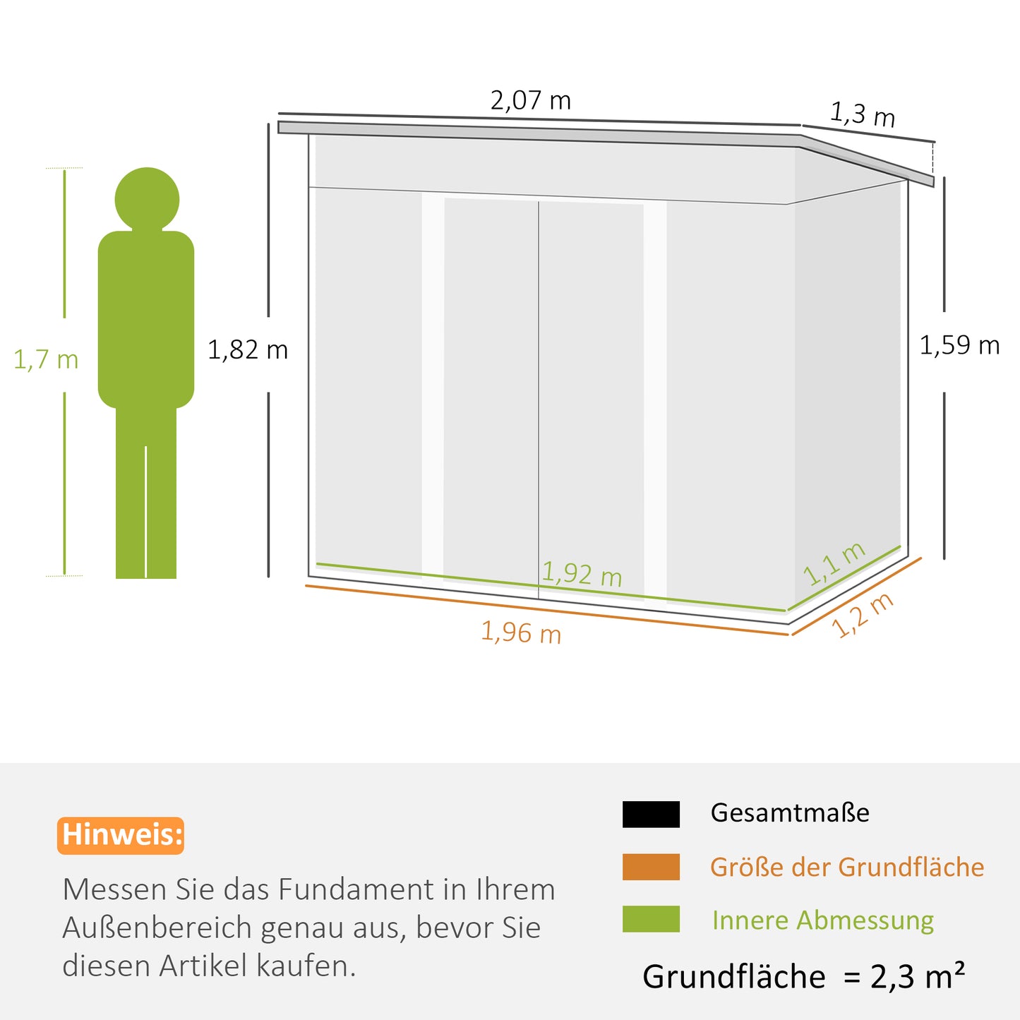 Outsunny Gerätehaus Metall 2,3 m² 207 x 130 x 182 cm Geräteschuppen mit Pultdach Fenster Bodenrahmen Schwarz