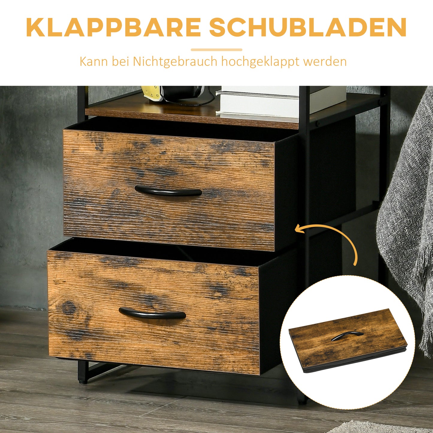HOMCOM Wohnzimmerschrank, Beistellschrank, Stoffschubladen, MDF, Stahlrahmen, Braun