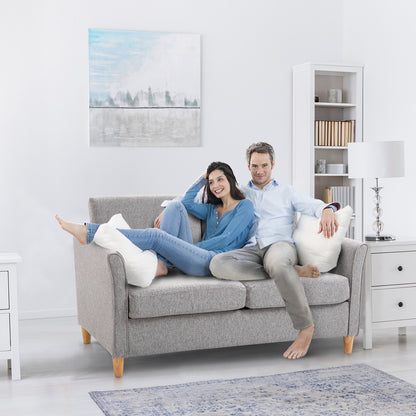 HOMCOM® Zweisitzer Sofa | Abnehmbare Kissen | Leinen, Schaumstoff, Kautschukholz | Hellgrau | 141 x 70 x 78 cm