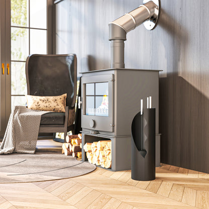 Outsunny Kaminbesteck Set 4-teilig Kaminzubehör mit Besen, Schaufel, Schürhaken und Korb, Kamingarnitur, Metall, Schwarz