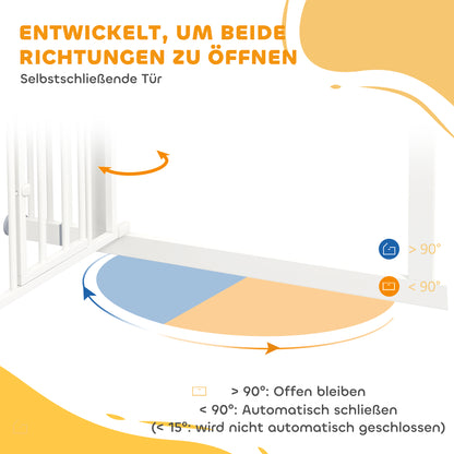 PawHut Hunde-Absperrgitter, dubbel Verriegelung, selbstschließende Tür, 104 cm hoch, Stahl, Weiß
