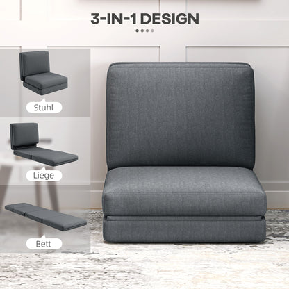 HOMCOM Faltbarer Bodensessel mit Kissen, wandelbares Polstersofa, Wohnzimmer, Gästezimmer, Büro, 75 x 268 x 18 cm, Dunkelgrau