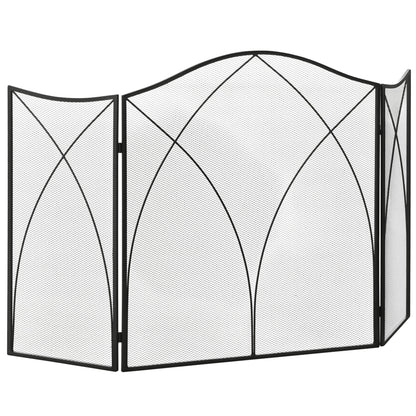 HOMCOM Funkenschutz für Kamine, dreifach faltbar, Metallstruktur, Beschichtung, 108x2x76 cm, Schwarz