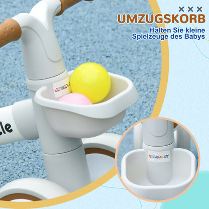AIYAPLAY Laufrad, verstellbarer Sitz, Flüsterräder, für 1-3 Jahre, bis 20 kg, Braun/Weiß