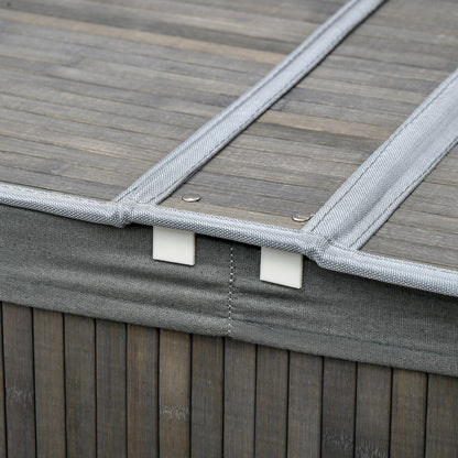 HOMCOM 100 L Wäschekorb mit Deckel, Griff, 2 Abschnitte, herausnehmbarer Wäschesack, für Schlafzimmer, Badezimmer, Bambus, Grau