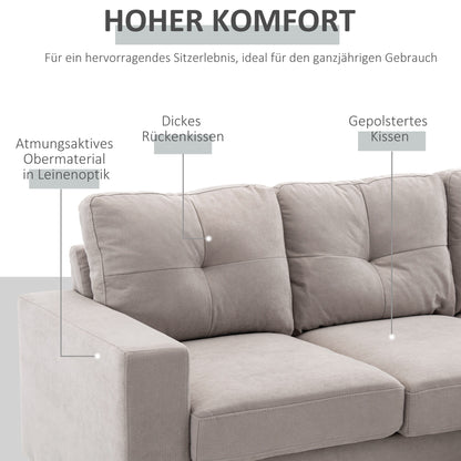 HOMCOM 3-Sitzer-Ecksofa, Leinenoptik, Wendbare Chaiselongue, 193x136x85 cm, Hellgrau
