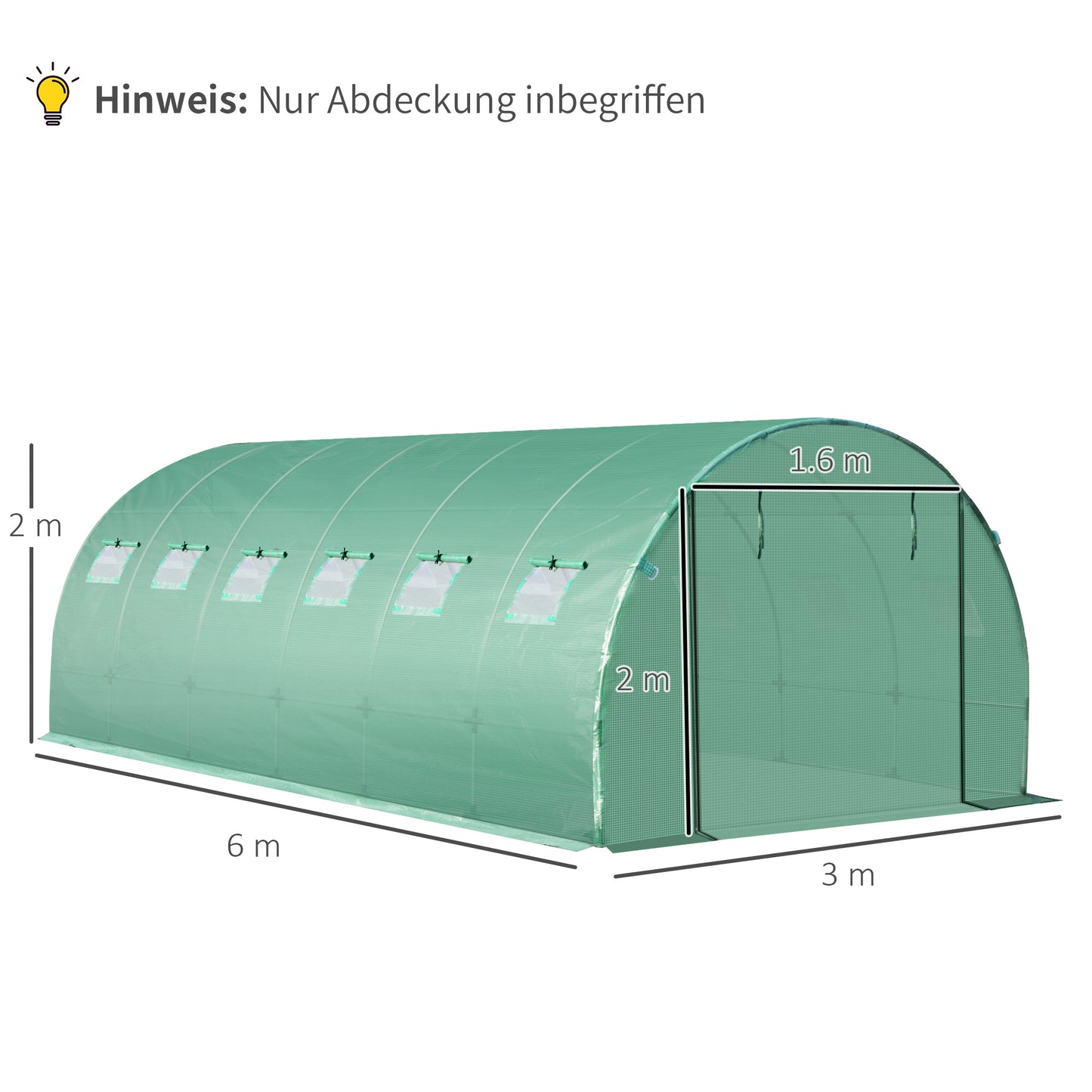 Outsunny Gewächshausfolie 6x3x2m, wasserdicht Gartenfolie mit UV Schutz, Folie aus PE, Abdeckplane für Gartenarbeit Treibhaus Folientunnel, Tunnelfolie für Außenbereich, Pflanzen, Grün