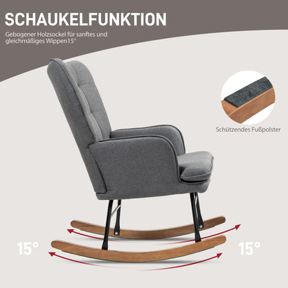 HOMCOM Schaukelstuhl mit Hocker, komfortabel, bis 130 kg, Leinenoptik, 64x89x90cm, Dunkelgrau
