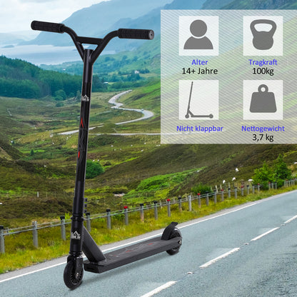 Homcom Pro Stunt Scooter für Kinder & Erwachsene, Freestyle Tretroller, 100mm Kunstleder-Räder, Aluminium Schwarz, für Tricks