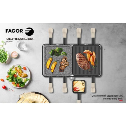 Raclette / Grill - FAGOR - FGRG8 - 8 people - Cooking stone - 1400W - Adjustable thermostat