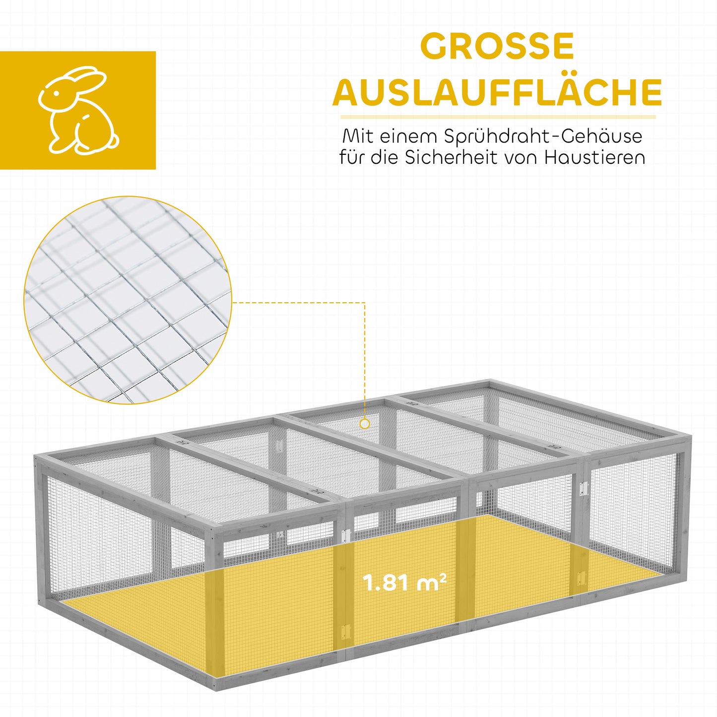 PawHut Kleintierstall, Kleintiergehege, Freigehege, Kleintierkäfig mit Tür, Meerschweinchenstall, Freilaufgehege, Kleintierhaus aus Tannenholz, 181 x 100 x 48 cm, Grau
