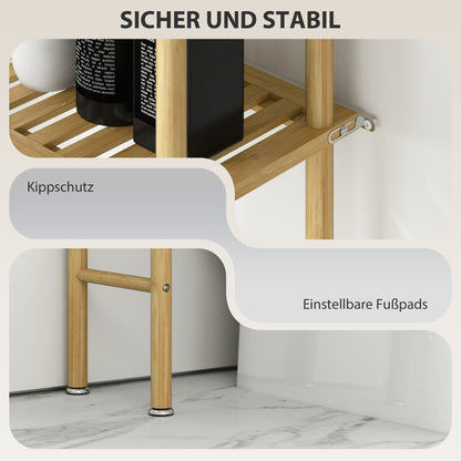 HOMCOM Toilettenregal 3 Ebenen Badezimmerregal, platzsparend Naturholz 69 x 25,5 x 181 cm