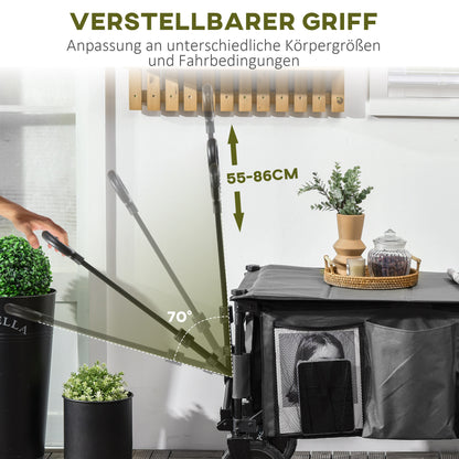 Outsunny Bollerwagen, klappbar, 5 Seitentaschen, verstellbarer Griff, bis 120 kg, Stahl, dunkelgrau, 100 x 55 x 93 cm
