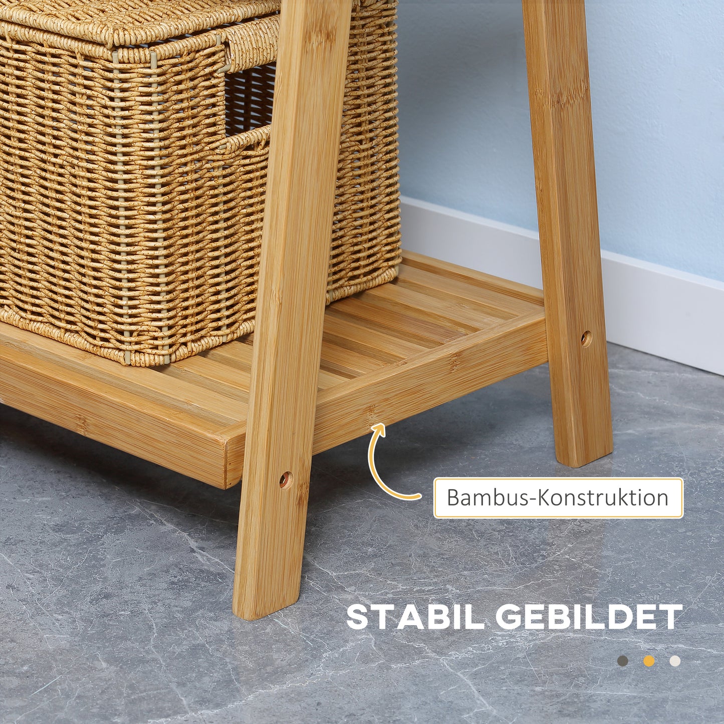 kleankin Handtuchleiter aus Bambus mit Regalen, 3 Regale, 3 Handtuchhalter, klappbar, 53 cm x 30,5 cm x 152 cm, Natur