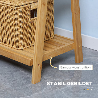 kleankin Handtuchleiter aus Bambus mit Regalen, 3 Regale, 3 Handtuchhalter, klappbar, 53 cm x 30,5 cm x 152 cm, Natur