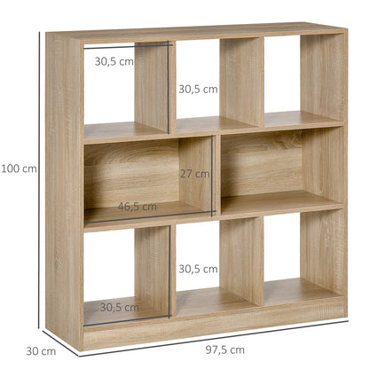 HOMCOM Bücherregal Regal Standregal, 8 Regalfächer, 97,5 x 30 x 100 cm, Eichen-Optik
