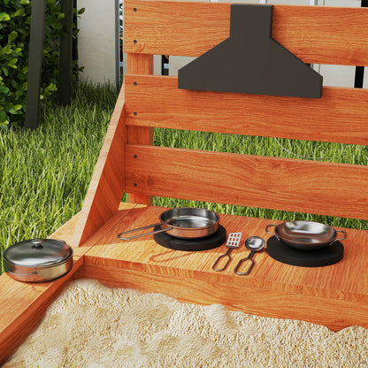 Outsunny Sandkasten mit Sonnendach Piratenschiff, inkl. Barnküchenspielset, Massivholz, 180 x 103 x 144,5 cm, Grön