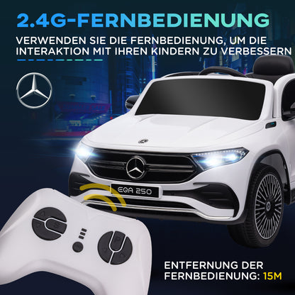 HOMCOM Elektro Kinderauto, lizenzierter Mercedes-Benz EQA, 3-8 km/h, Musik, Scheinwerfer, Hupe, Fernsteuerung, weiß