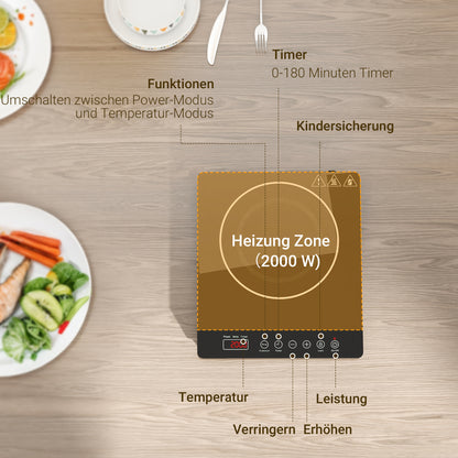 HOMCOM Kochplatte, Induktionskocher mit 10-Stufen-Temperatur, Touchpanel, Schwarz