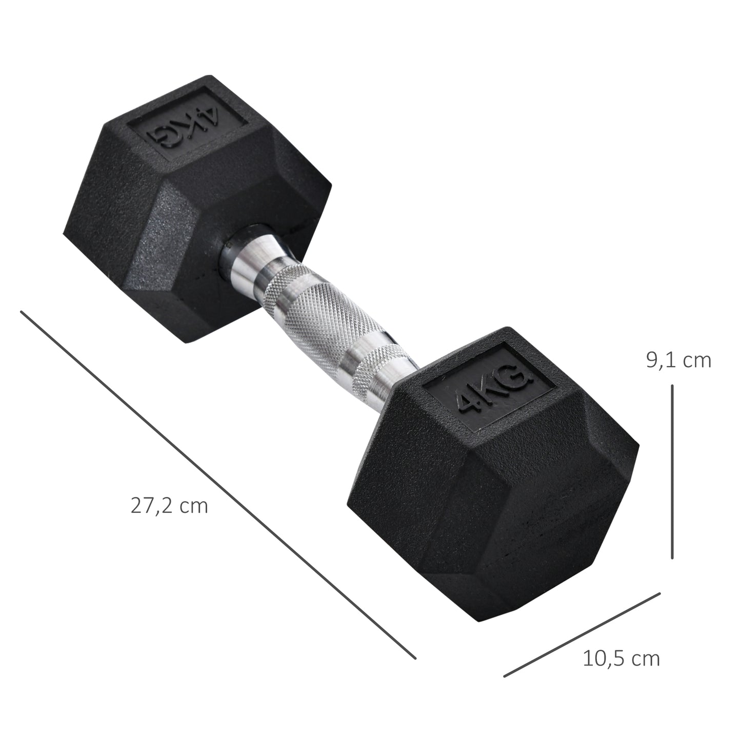 HOMCOM Hexagon Hanteln, 2er Set Hanteln mit gerändeltem Griff, Kurzhantelset aus Gusseisen, 2 x 4 kg, Kurzhanteln für Männer Frauen, Zuhause, Fitnessstudio, Krafttraining