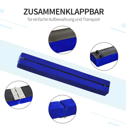HOMCOM Faltbarer Schwebebalken, rutschfest, Wildlederbezug, robustes Holz, 210 x 10 x 6,5 cm, Blau