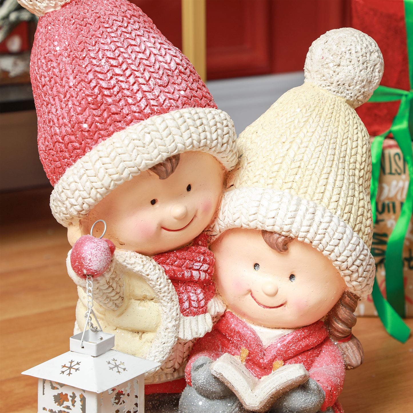 HOMCOM Weihnachtswichtel mit Buch & Laterne, LED, batteriebetrieben, 30 x 23 x 45 cm