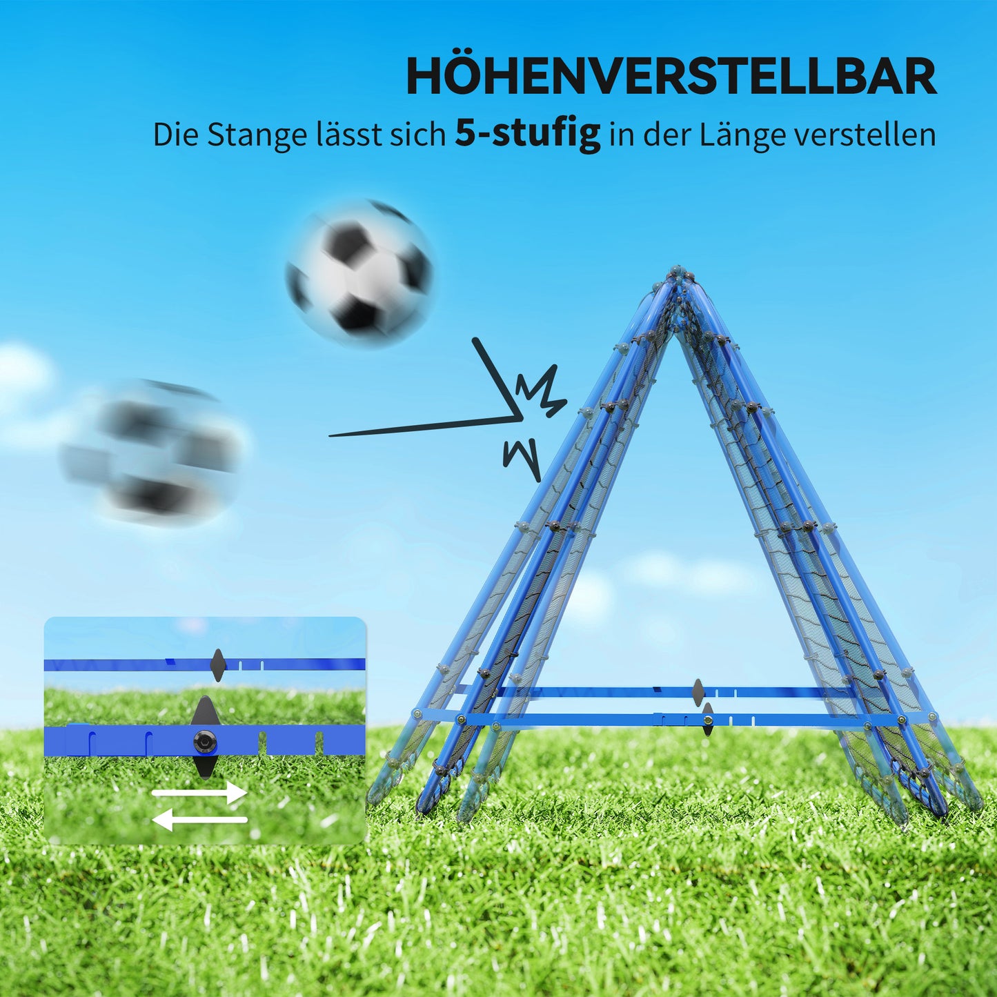 HOMCOM Rebounder für Fußball, verstellbar Prellwand mit 5 Winkelpositionen und Rückprallwand Netz, 100 x 68-95cm Kickback Tor Fußballtor für Jugendliche, Rückprallwand für Handball Training, Blau