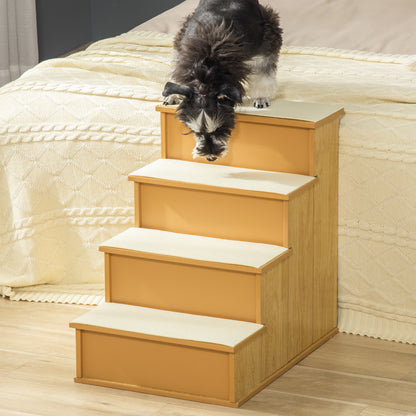 PawHut Haustiertreppe, für Hunde/Katzen, 4-stufig, Kurzplüsch, bis 30 kg, 40 x 59 x 54,2 cm, Natur