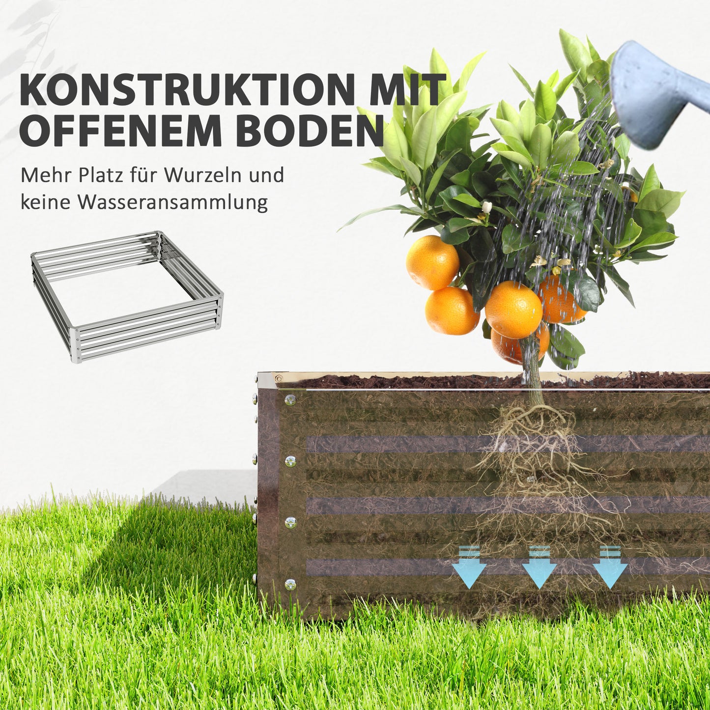 Outsunny Gartenbeet, Pflanzkasten mit Stahlgehäuse, Silber, 120 x 120 x 30 cm