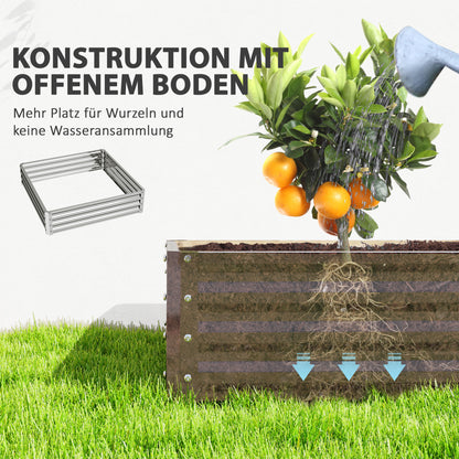 Outsunny Gartenbeet, Pflanzkasten mit Stahlgehäuse, Silber, 120 x 120 x 30 cm