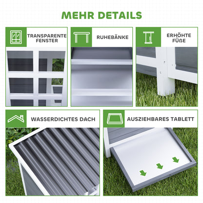 PawHut Hühnerstall mit Nestkasten für 4-6 Hühner, Wasserfestes Dach, Fichtenholz, Kunststoff, 100 x 86 x 100 cm, Hellgrau