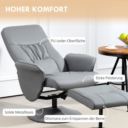 HOMCOM 2-teiliges Sessel-Set Sessel mit Fußhocker Relaxsessel mit Fußhocker, höhenverstellbar, neigbare Rückenlehne, Hellgrau
