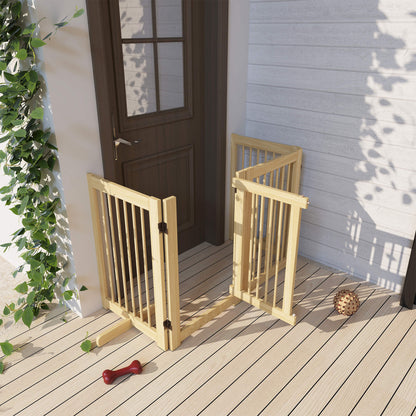 PawHut Freistehendes Hundegitter, 4 Paneele, flexibel, Kiefernholz, 204L x 36B x 75H cm, Naturholz