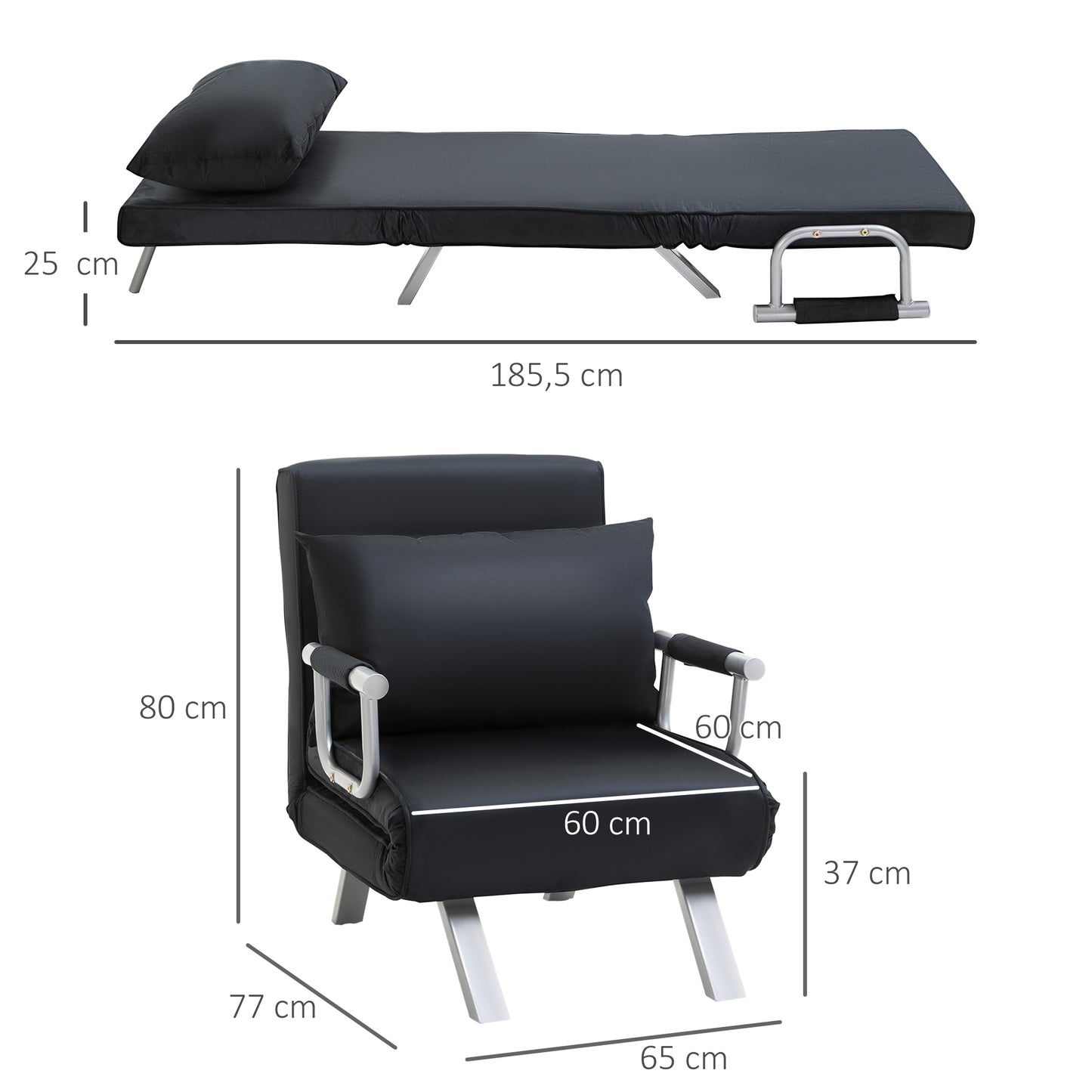HOMCOM 3-in-1 Schlafsofa, Gästebett, Sessel inklusive Kissen, Schwarz