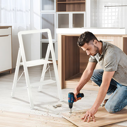 HOMCOM 2-stufige Trittleiter, Aluminum faltbar, rutschfeste Plattform, Weiß