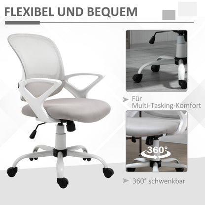 Vinsetto Bürostuhl, Schreibtischstuhl mit Rollen, ergonomisk, höhenverstellbar, Grau
