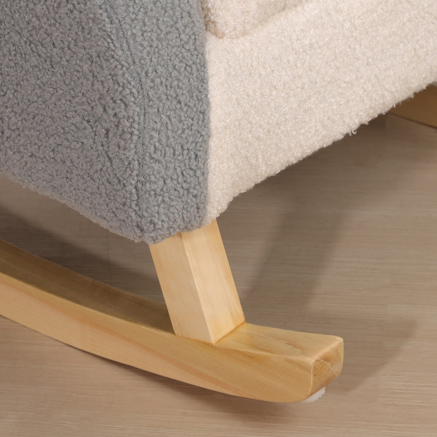 HOMCOM Schaukelstuhl für Kleinkinder, niedliches Design, Schaffell-Imitat, Eukalyptusholz, 50 x 45 x 44cm, grau+rosa+creme