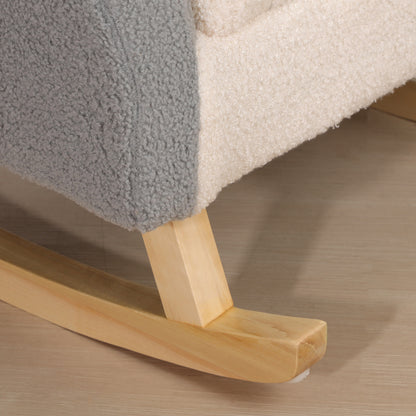 HOMCOM Schaukelstuhl für Kleinkinder, niedliches Design, Schaffell-Imitat, Eukalyptusholz, 50 x 45 x 44cm, grau+rosa+creme