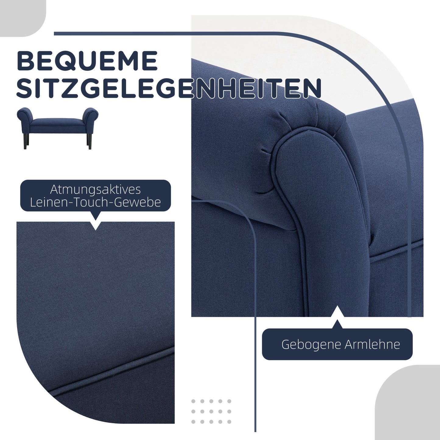 HOMCOM Gepolsterte Sitzbank für Schlafzimmer und Flur, bis 130 kg belastbar, 102 x 36 x 51 cm, Blau