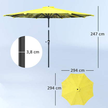 Outsunny Sonnenschirm Ø300 cm, Sonnenschirm mit Handkurbel, achteckig Balkonschirm Gelb
