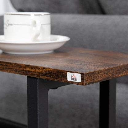 HOMCOM Beistelltisch, Nachttisch, schmales Design, mit Stofftasche, Stahl, dunkelbraun+schwarz, 49 x 19 x 55cm