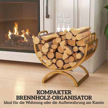 Outsunny Kaminholzregal för inomhus 46 x 36 x 41cm Brennholzregal för Kamin Ofen Metall Gold