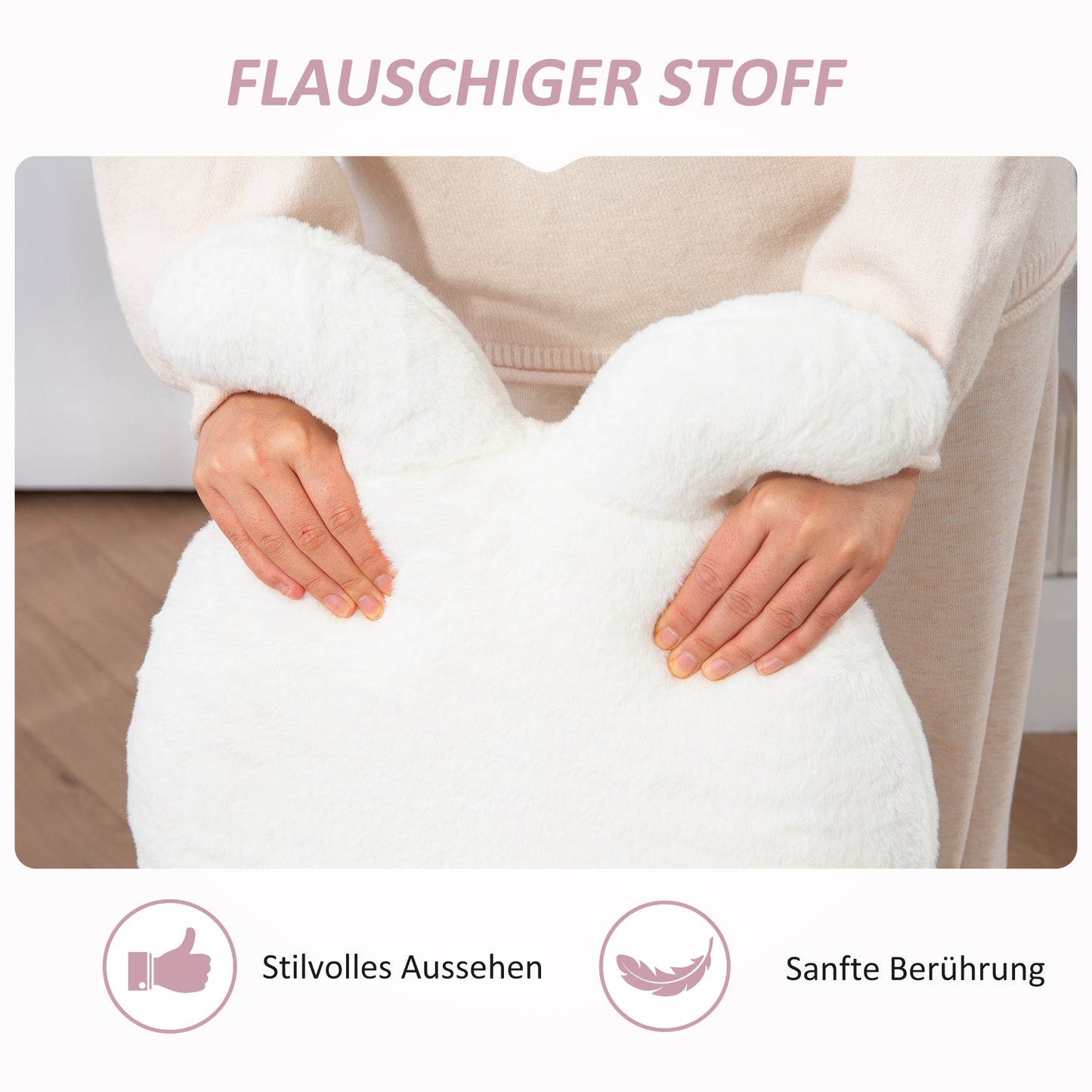 HOMCOM Polsterstuhl mit Hasenohren, Rollbarer Schreibtischstuhl, drehbar, Kunstfell, Weiß