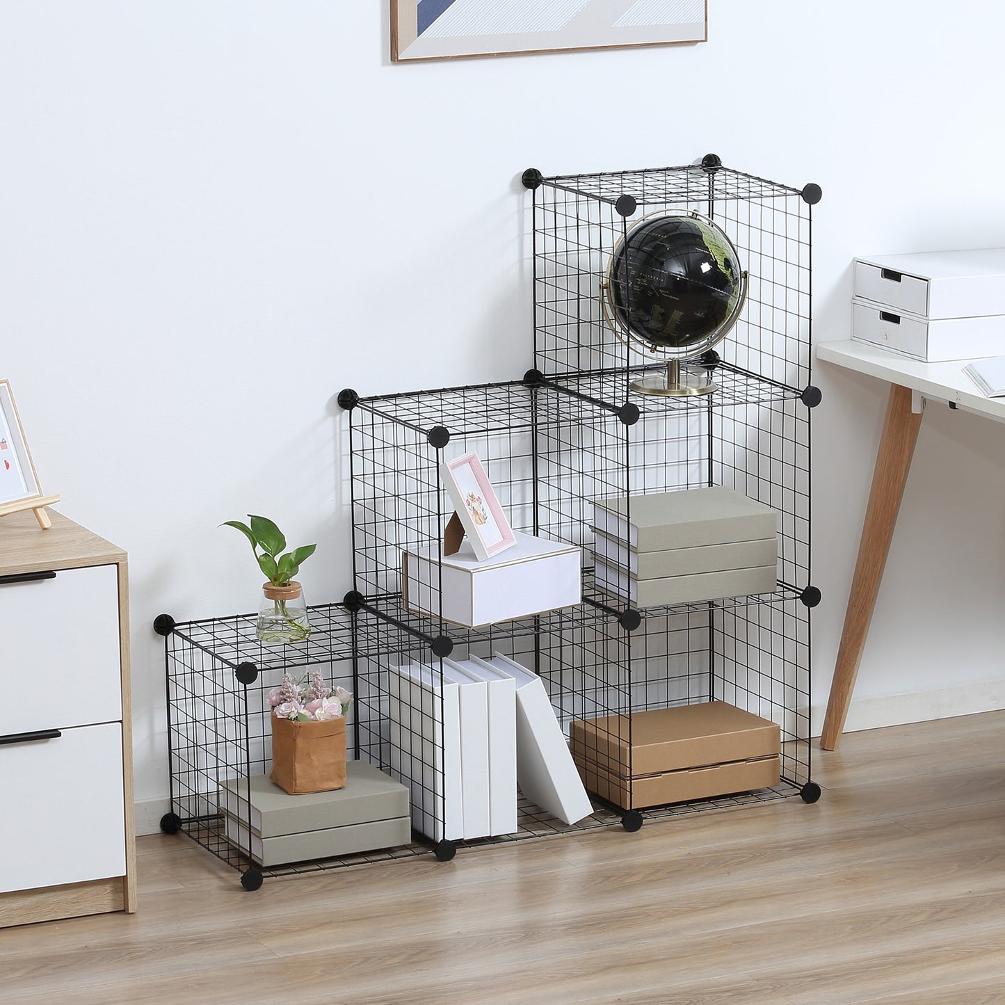 HOMCOM Metallwürfel-Regal, Anpassbarer Würfelschrank für Kleidung, Bücher, Spielzeug, flexibel, 109L x 37B x 109H cm, Schwarz